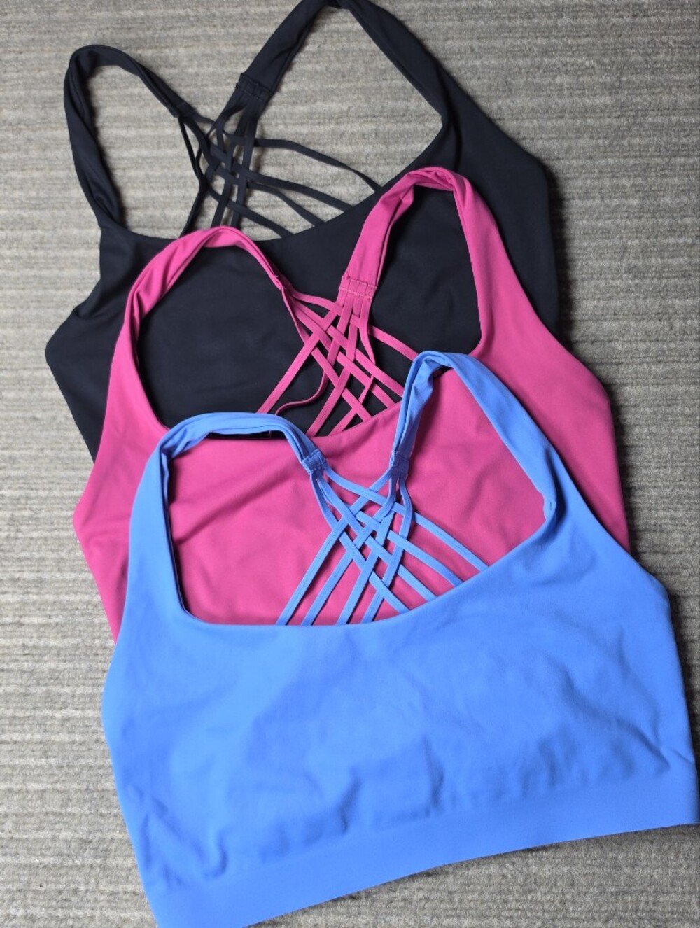 3 PAIR LULULEMON SPORTS BRAS WOMENS SIZE S/M Black, Pink, Blue